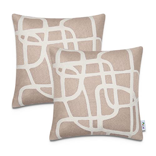 Paco Home Kissenbezug Deko Kissenhülle Bezug Kissenbezüge Zierkissen 2er Set Sofa Zierkissen Wohnzimmer Blätter Skandi, Farbe:Beige 1, Sets:2pcs-Set von Paco Home