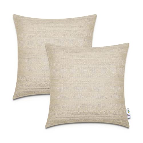 Paco Home Kissenbezug Deko Kissenhülle Bezug Kissenbezüge Zierkissen 2er Set Sofa Zierkissen Wohnzimmer Blätter Skandi, Farbe:Creme, Sets:2pcs-Set von Paco Home