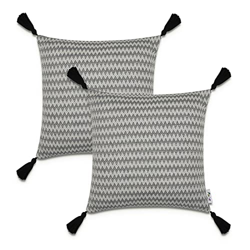 Paco Home Kissenbezug Deko Kissenhülle Bezug Kissenbezüge Zierkissen 2er Set Sofa Zierkissen Wohnzimmer Blätter Skandi, Farbe:Schwarz - Weiß, Sets:Single von Paco Home