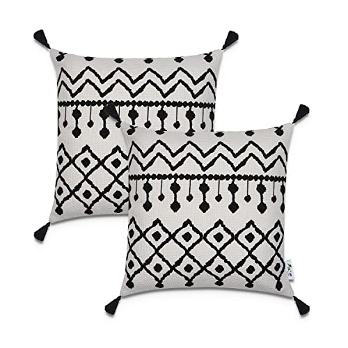 Paco Home Kissenbezug Deko Kissenhülle Bezug Kissenbezüge Zierkissen 2er Set Sofa Zierkissen Wohnzimmer Blätter Skandi, Farbe:Weiß 2, Sets:2pcs-Set von Paco Home