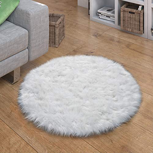 Paco Home Kunstfell Fellteppich Imitat Sitzkissen Herfzorm Rund Verschiedene Formen, Weiß, Grösse:Ø 120 cm Rund von Paco Home