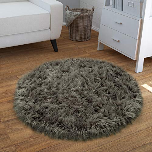 Paco Home Kunstfell Fellteppich Imitat Sitzkissen Herzform Rund Versch. Formen Dunkelgrau, Grösse:45 cm Rund von Paco Home