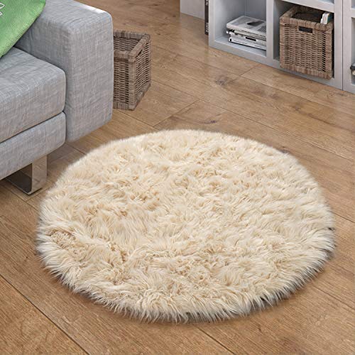 Paco Home Kunstfell Fellteppich Imitat Sitzkissen Herzform Rund Verschiedene Formen, Creme, Grösse:Ø 120 cm Rund von Paco Home