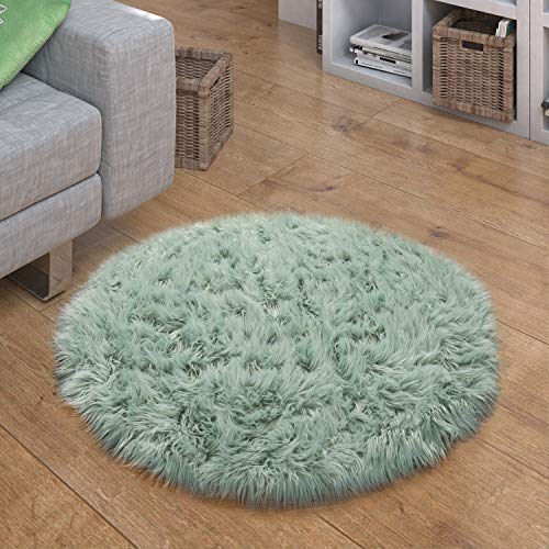 Paco Home Kunstfell Fellteppich Imitat Sitzkissen Herzform Rund Verschiedene Formen, Grün, Grösse:45 cm Rund von Paco Home