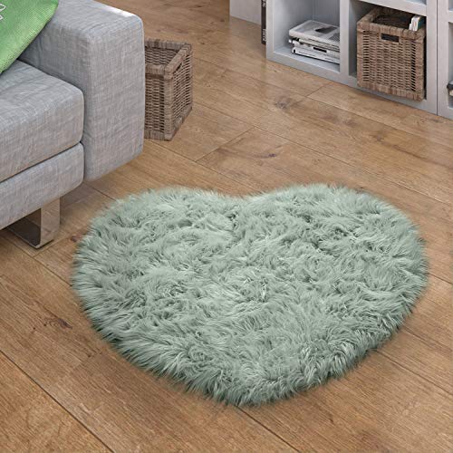 Paco Home Kunstfell Fellteppich Imitat Sitzkissen Herzform Rund Verschiedene Formen, Grün, Grösse:80x75 cm Herz-Form von Paco Home