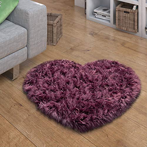 Paco Home Kunstfell Fellteppich Imitat Sitzkissen Herzform Rund Verschiedene Formen Lila, Grösse:80x75 cm Herz-Form von Paco Home