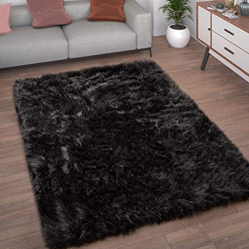 Paco Home Kunstfell Fellteppich Imitat Teppich Hochflor Sitzkissen Herzform Rund Fell Form, Grösse:40x60 cm, Farbe:Schwarz von Paco Home