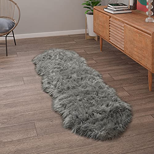 Paco Home Kunstfell Fellteppich Imitat Teppich Hochflor Sitzkissen Herzform Rund Fell Form, Grösse:55x160 cm Fell-Form, Farbe:Anthrazit von Paco Home