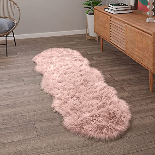 Paco Home Kunstfell Fellteppich Imitat Teppich Hochflor Sitzkissen Herzform Rund Fell Form, Grösse:55x160 cm Fell-Form, Farbe:Rosa von Paco Home