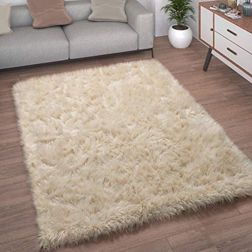 Paco Home Kunstfell Fellteppich Imitat Teppich Hochflor Sitzkissen Herzform Rund Fell Form, Grösse:60x100 cm, Farbe:Creme von Paco Home