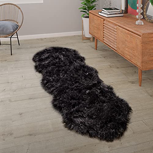 Paco Home Kunstfell Fellteppich Imitat Teppich Hochflor Sitzkissen Herzform Rund Fell Form, Grösse:80x120 cm Fell-Form, Farbe:Schwarz von Paco Home