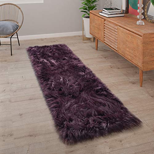 Paco Home Kunstfell Fellteppich Imitat Teppich Hochflor Sitzkissen Herzform Rund Fell Form, Grösse:80x150 cm, Farbe:Lila von Paco Home