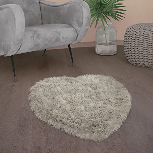 Paco Home Kunstfell Fellteppich Imitat Teppich Hochflor Sitzkissen Herzform Rund Fell Form, Grösse:80x75 cm Herz-Form, Farbe:Grau von Paco Home