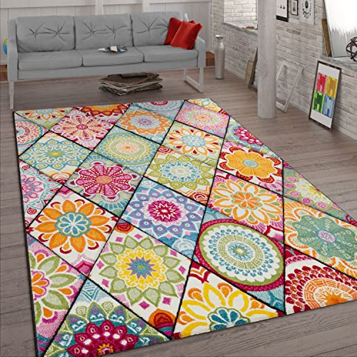 Paco Home Kurzflor Teppich Wohnzimmer Bunt Retro Design Mandala Muster Design Boho Stil, Grösse:120x170 cm von Paco Home