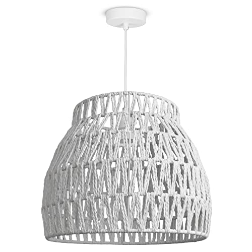 Paco Home LED Pendellampe Pendelleuchte Hängelleuchte Hängelampe für Wohnzimmer Schlafzimmer Esszimmer Schirm Papier E27, Farbe:Weiß (Ø35cm), Leuchtenart___Farbe:Pendelleuchte - Weiß von Paco Home