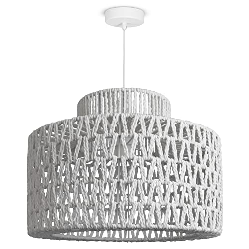 Paco Home LED Pendellampe Pendelleuchte Hängelleuchte Hängelampe für Wohnzimmer Schlafzimmer Esszimmer Schirm Papier E27, Farbe:Weiß (Ø40cm), Leuchtenart___Farbe:Pendelleuchte - Weiß von Paco Home