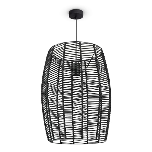 Paco Home LED Pendelleuchte Wohnzimmer Pendellampe Hängeleuchte Esszimmer Küche Deko Vintage Korboptik Boho Natur E27, Lampenart:Pendelleuchte, Farbe:Schwarz 1 von Paco Home
