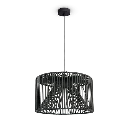 Paco Home LED Pendelleuchte Wohnzimmer Pendellampe Hängeleuchte Esszimmer Küche Deko Vintage Korboptik Boho Natur E27, Lampenart:Pendelleuchte, Farbe:Schwarz 13 von Paco Home