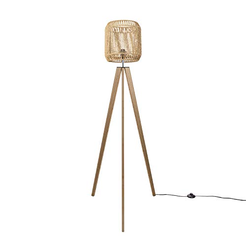 Paco Home Stehlampe Modern Wohnzimmer Schlafzimmer Rattan Optik Boho Korb Stehleuchte E27, Lampenfuß: Stehleuchte Holz, Lampenschirm: Natur (Ø28 cm) von Paco Home