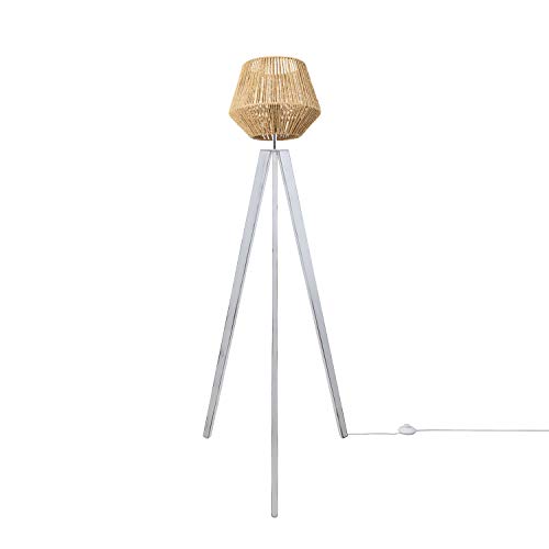 Paco Home Stehlampe Modern Wohnzimmer Schlafzimmer Rattan Optik Boho Korb Stehleuchte E27, Lampenfuß: Stehleuchte Weiß, Lampenschirm: Natur (Ø33 cm) von Paco Home