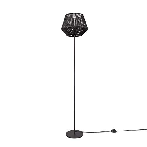 Paco Home Stehleuchte Modern Wohnzimmer Schlafzimmer Rattan Optik Boho Korb Stehlampe E27, Lampenfuß: Einbeinig Schwarz, Lampenschirm: Schwarz (Ø33 cm) von Paco Home