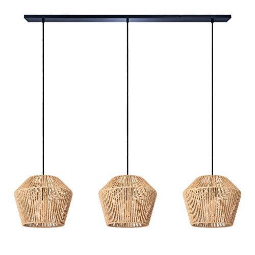 Paco Home Pendelleuchte Esstisch Korb Boho Hängelampe Esszimmer Lampe E27 Pendellampe Rattan Papier, Farbe:Natur (Ø33cm), Leuchtenart___Farbe:Pendelleuchte - Schwarz von Paco Home