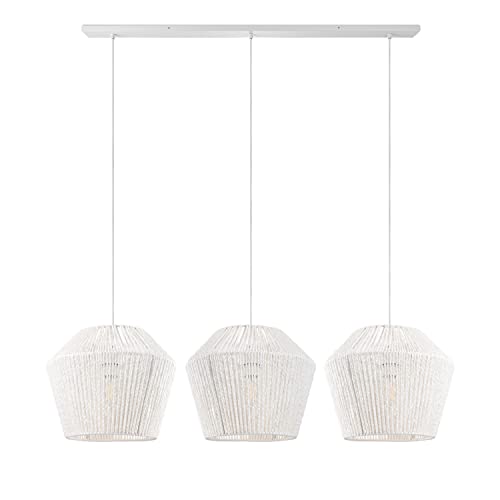 Paco Home Pendelleuchte Esstisch Korb Boho Hängelampe Esszimmer Lampe E27 Pendellampe Rattan Papier, Farbe:Weiß (Ø33cm), Leuchtenart___Farbe:Pendelleuchte - Weiß von Paco Home