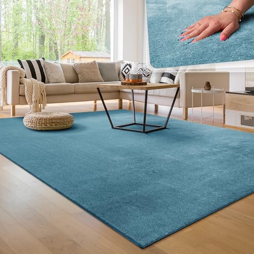 Paco Home Moderner Kuscheliger Wohnzimmer Teppich Kurzflor waschbar flauschig Weich Einfarbig Felloptik zeitlos stilvoll rutschfest pflegeleicht, Grösse:140x200 cm, Farbe:Türkis von Paco Home