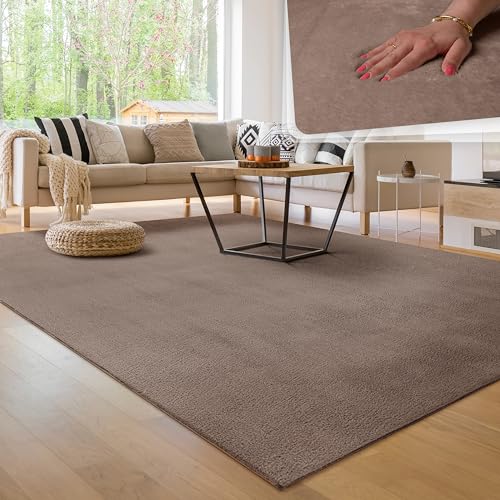 Paco Home Moderner Kuscheliger Wohnzimmer Teppich Kurzflor waschbar flauschig Weich Einfarbig Felloptik zeitlos stilvoll rutschfest pflegeleicht, Grösse:300x400 cm, Farbe:Taupe von Paco Home