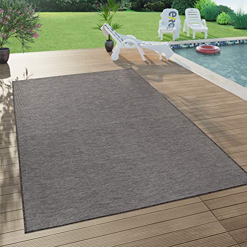 Paco Home Outdoor Teppich Balkon Terrasse Pastellfarben Flachgewebe Gartenteppich Modern, Grösse:140x200 cm, Farbe:Grau von Paco Home
