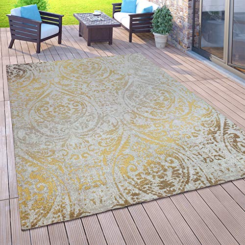 Paco Home Outdoor Teppich Balkon Terrasse Vintage Küchenteppich Orient Muster Rauten Ethno, Grösse:240x340 cm, Farbe:Gelb von Paco Home