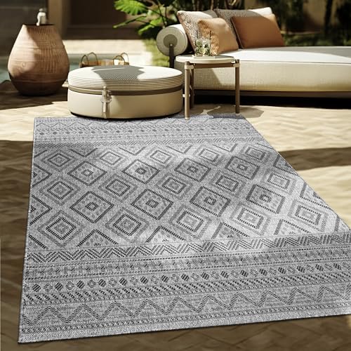 Paco Home Outdoor Teppich Flachgewebe Modern Boho-Style wetterfest & UV-beständig Ideal für Terrasse Balkon Wohnzimmer & Küche, Grösse:300x400 cm, Farbe:Anthrazit Paco Home Outdoor Teppich Flachgewebe Modern Boho-Style wetterfest & UV-beständig Ideal für Terrasse Balkon Wohnzimmer & Küche, Grösse:300x400 cm, Farbe:Anthrazit von Paco Home