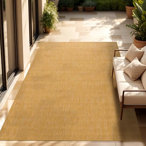 Paco Home Outdoor Teppich Flachgewebe Sisaloptik Modern Einfarbig meliert wetterfest & pflegeleicht Küchenteppich Ideal für Terrasse Balkon Garten, Grösse:300x400 cm, Farbe:Gelb von Paco Home