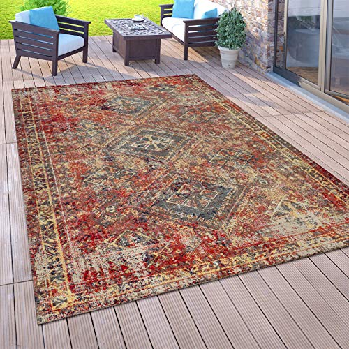 Paco Home Outdoor-Teppich Für Balkon, Kurzflor Mit Orient-Design, versch. Farben u. Größen, Grösse:120x170 cm, Farbe:Rot 2 von Paco Home