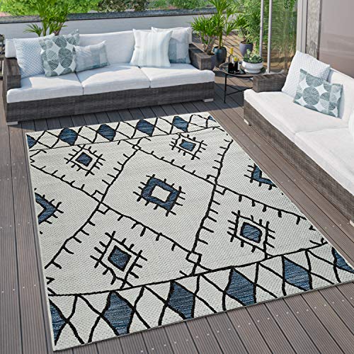 Paco Home Outdoor Teppich Küchenteppich Balkon Terrasse Verschiedene Muster Farben Größen, Grösse:80x150 cm, Farbe:Blau von Paco Home