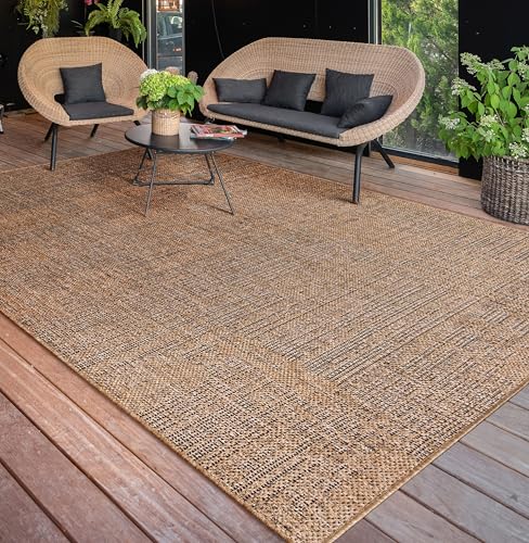 Paco Home Outdoor Teppich wetterfest & langlebig Flachgewebe in moderner Jute-Sisal-Optik in Naturtönen Gemustert Perfekt für Terrasse, Balkon, Garten & Küche, Grösse:200x280 cm, Farbe:Beige 3 von Paco Home