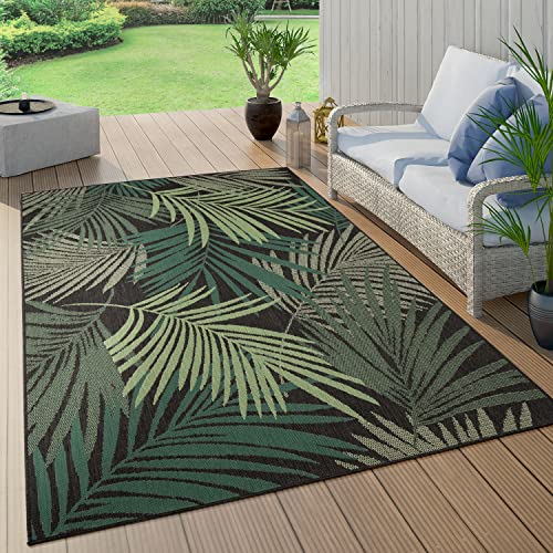 Paco Home Outdoor Teppich Wetterfest Flur Balkon Palmen Dschungel Florales Boho Muster Grün Schwarz, Grösse:100x200 cm, Farbe:Schwarz von Paco Home