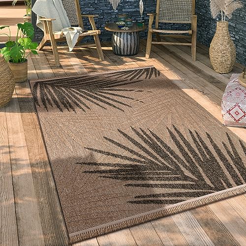 Paco Home Hochwertiger Outdoor Teppich Wetterfest & Pflegeleicht Jute-Sisal-Optik mit Fransen & Hoch-Tief-Effekt Langlebig für Terrasse, Balkon, Garten & Küche, Grösse:80x150 cm, Farbe:Beige 2 von Paco Home