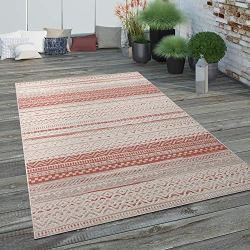 Paco Home Outdoor Teppich Wetterfest Wohnzimmer Balkon Küchenteppich Schlafzimmer Boho Moderne Sisal Optik Geometrische Muster, Grösse:160x230 cm, Farbe:Rot von Paco Home