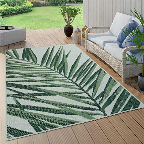 Paco Home Outdoor Teppich Wetterfest Flur Balkon Palmen Dschungel Florales Boho Muster Grün Schwarz, Grösse:160 cm Rund, Farbe:Grün 4 von Paco Home