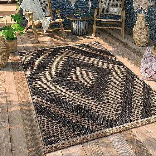 Paco Home Hochwertiger Outdoor Teppich Wetterfest & Pflegeleicht Jute-Sisal-Optik mit Fransen & Hoch-Tief-Effekt Langlebig für Terrasse, Balkon, Garten & Küche, Grösse:80x150 cm, Farbe:Anthrazit 2 Paco Home Hochwertiger Outdoor Teppich Wetterfest & Pflegeleicht Jute-Sisal-Optik mit Fransen & Hoch-Tief-Effekt Langlebig für Terrasse, Balkon, Garten & Küche, Grösse:80x150 cm, Farbe:Anthrazit 2 von Paco Home