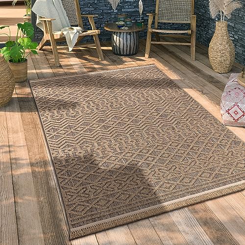 Paco Home Hochwertiger Outdoor Teppich Wetterfest & Pflegeleicht Jute-Sisal-Optik mit Fransen & Hoch-Tief-Effekt Langlebig für Terrasse, Balkon, Garten & Küche, Grösse:80x150 cm, Farbe:Beige Paco Home Hochwertiger Outdoor Teppich Wetterfest & Pflegeleicht Jute-Sisal-Optik mit Fransen & Hoch-Tief-Effekt Langlebig für Terrasse, Balkon, Garten & Küche, Grösse:80x150 cm, Farbe:Beige von Paco Home
