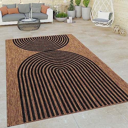 Paco Home Outdoor Teppich Wetterfest Wohnzimmer Küchenteppich Balkon Flachgewebe Boho Muster Geometrisch Bogen Schwarz Braun, Grösse:160x220 cm von Paco Home