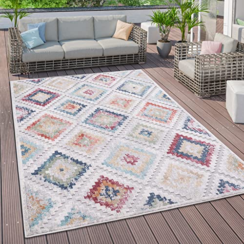 Paco Home Outdoor Teppich Wetterfest Wohnzimmer Küchenteppich Balkon Modern Skandi Ethno Muster Geometrisch Abstrakt 3D, Grösse:120x160 cm, Farbe:Bunt 4 von Paco Home