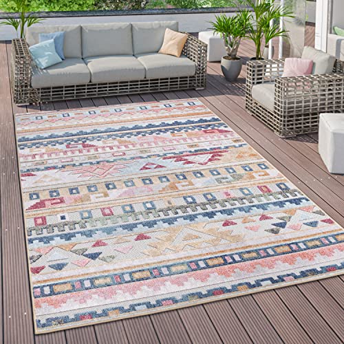 Paco Home Outdoor Teppich Wetterfest Wohnzimmer Küchenteppich Balkon Modern Skandi Ethno Muster Geometrisch Abstrakt 3D, Grösse:80x150 cm, Farbe:Bunt 3 von Paco Home