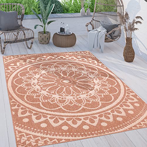 Paco Home Outdoor Teppich Wetterfest Wohnzimmer Küchenteppich Balkon Orient Marokkanisches Muster Modern Ethno Mandala, Grösse:120x160 cm, Farbe:Apricot von Paco Home