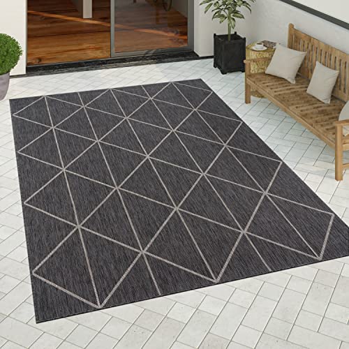 Paco Home Outdoor Teppich wetterfest modernes Boho Skandi Rauten-Muster Robustes Flachgewebe in Sisaloptik pflegeleicht ideal für Balkon, Terrasse & Küche, Grösse:80x150 cm, Farbe:Anthrazit 2 Paco Home Outdoor Teppich wetterfest modernes Boho Skandi Rauten-Muster Robustes Flachgewebe in Sisaloptik pflegeleicht ideal für Balkon, Terrasse & Küche, Grösse:80x150 cm, Farbe:Anthrazit 2 von Paco Home