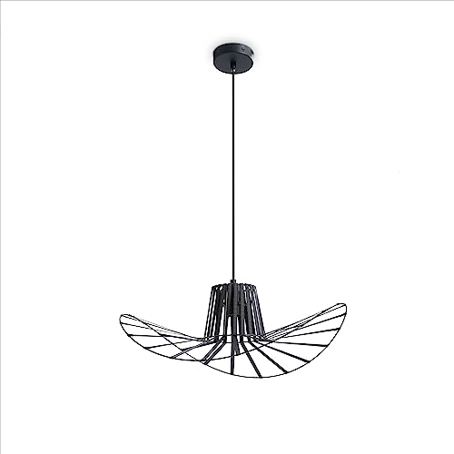 Paco Home Pendellampe Hängeleuchte Vertigo Wohnzimmer Esszimmerlampe Schlafzimmer Pendelleuchte Modern Vintage Hut E27, Farbe:Schwarz (Ø45 cm), Leuchtenart___Farbe:Pendelleuchte - Schwarz von Paco Home