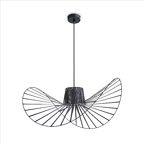 Paco Home Pendellampe Hängeleuchte Vertigo Wohnzimmer Esszimmerlampe Schlafzimmer Pendelleuchte Modern Vintage Hut E27, Farbe:Schwarz (Ø90cm), Leuchtenart___Farbe:Pendelleuchte - Schwarz von Paco Home