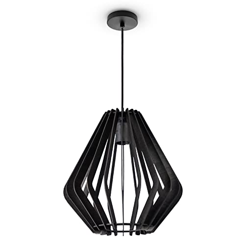 Paco Home Pendellampe Holz Pendelleuchte Boho Style Wohnzimmerlampe Esstischlampe Natur Vintage E27 Rattan Optik, Lampenart:Pendelleuchte - Typ 1, Farbe:Schwarz (Ø29 cm) von Paco Home